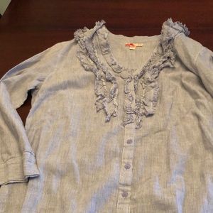 Forever 21 top M blue stripe ruffle adjust sleeves